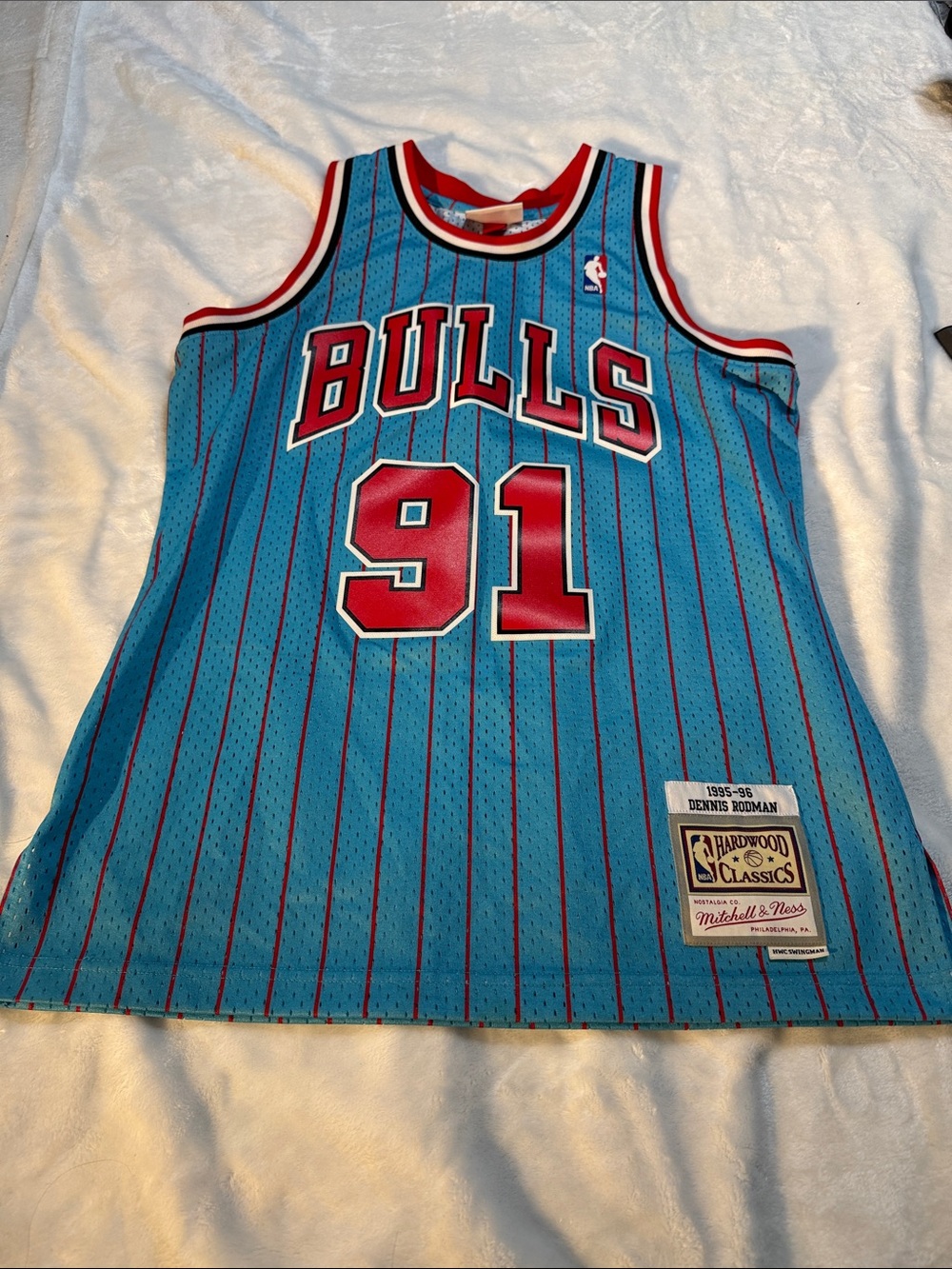 Mitchell & Ness Teal Chicago Bulls #91 Rodman Hardwood Classics Jersey